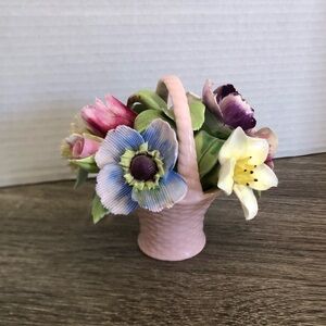 Vtg Staffordshire Basket with Multicoloured Flowers